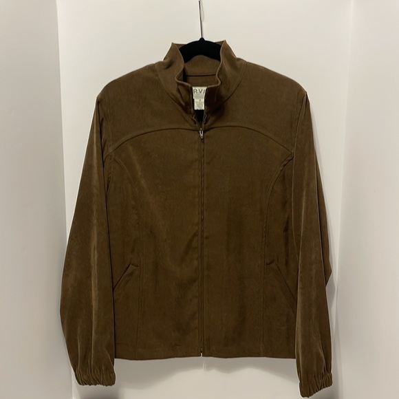ORVIS Faux Suede Full Zip Up Jacket Women’s Size 14 Brown Cinch Hem Outdoor - Picture 2 of 9